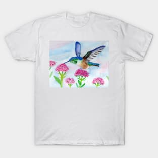 Hummingbird with Flowers in Watercolor T-Shirt